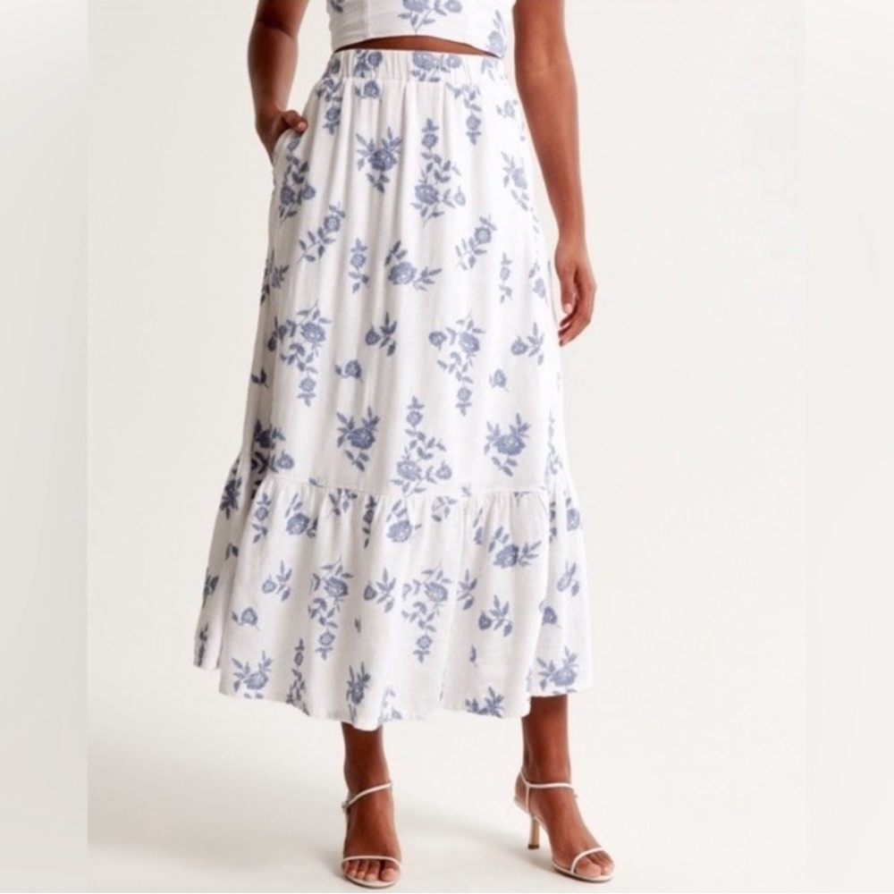 Abercrombie & Fitch Blue Floral Midi Skirt